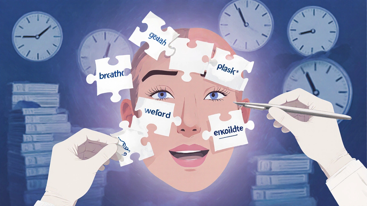 Lidský obličej jako skládačka, kterou chirurg opatrně sestavuje.