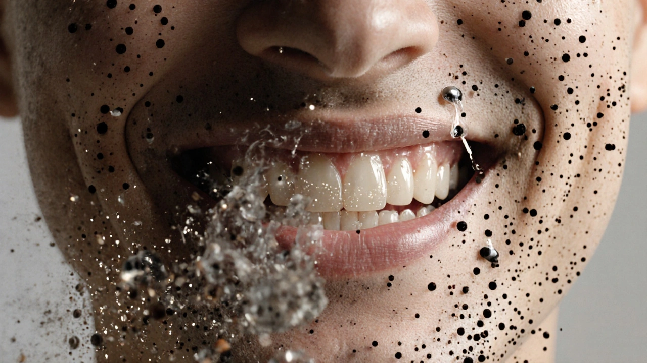 Čistý úsměv vychází z tmavých nečistot, které se rozptylují jako mlha.