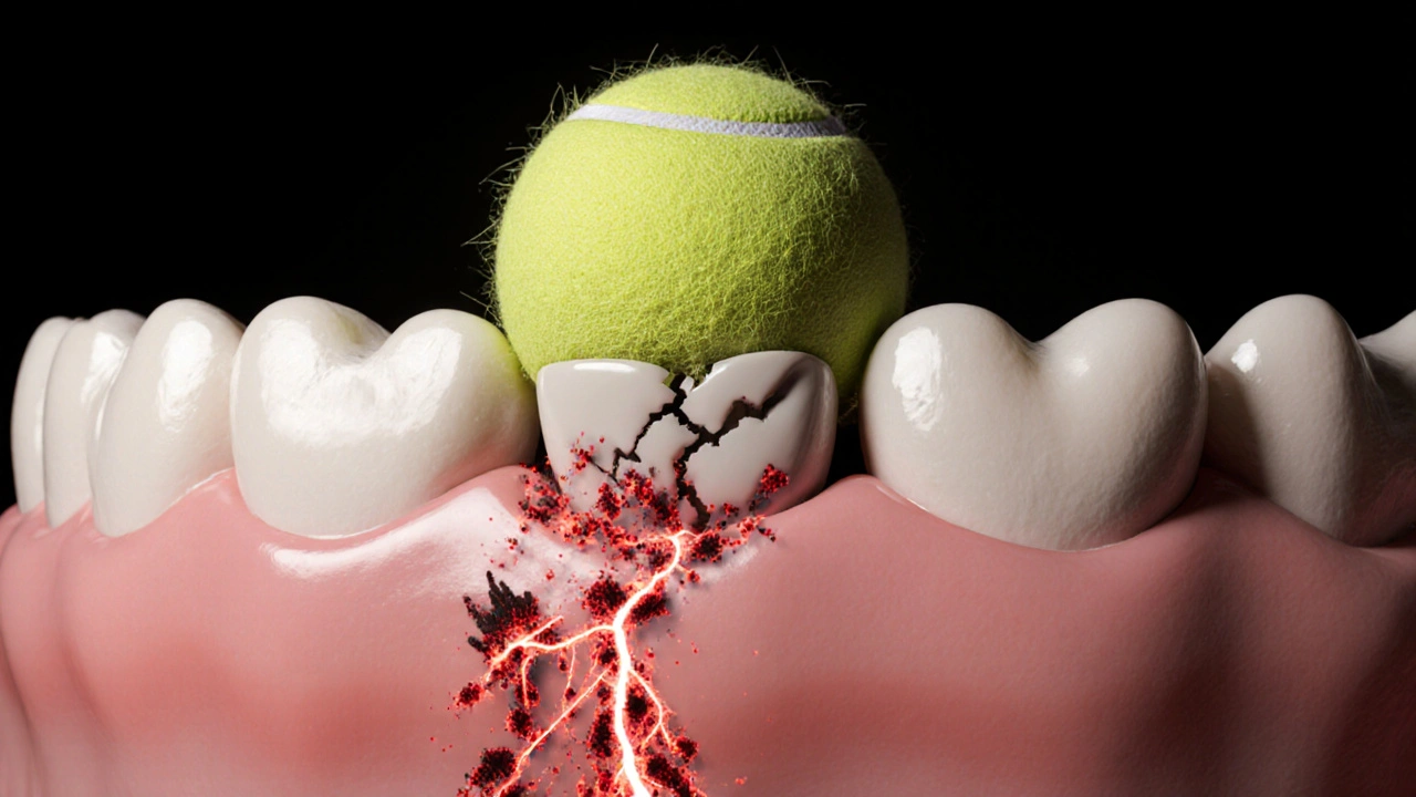 Konceptuální obraz kompozitní výplně jako křehké vrstvy, kterou ničí bakterie a mechanické zatížení.