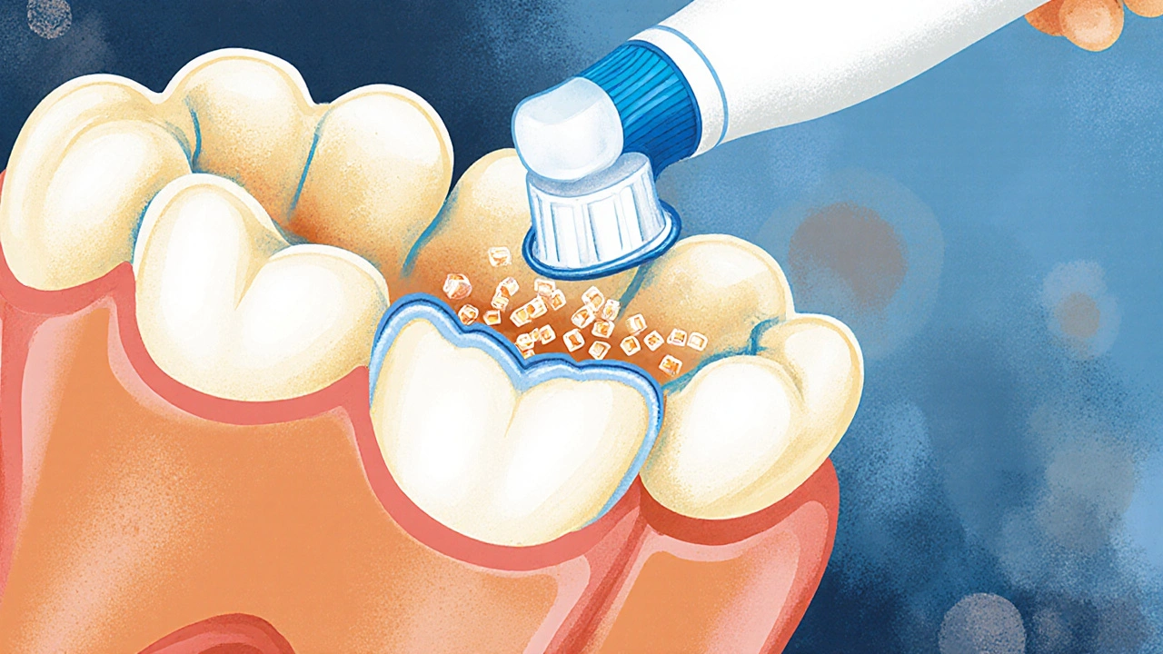 Mikroskopický pohled na zubní kanálky uzavírané látkami v pastě pro citlivé zuby.