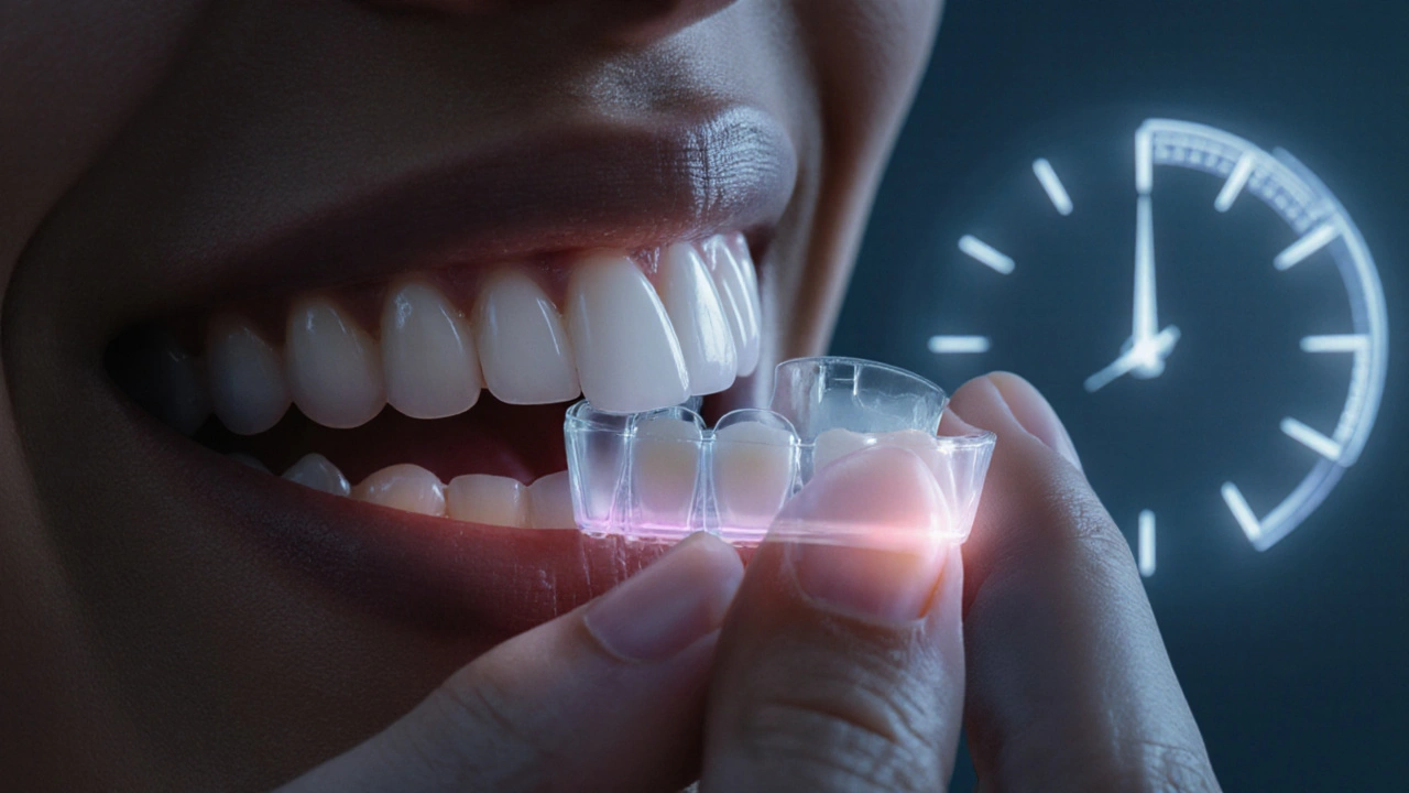 Použití ochranného gelu na zuby po bělení s vlastní formou.