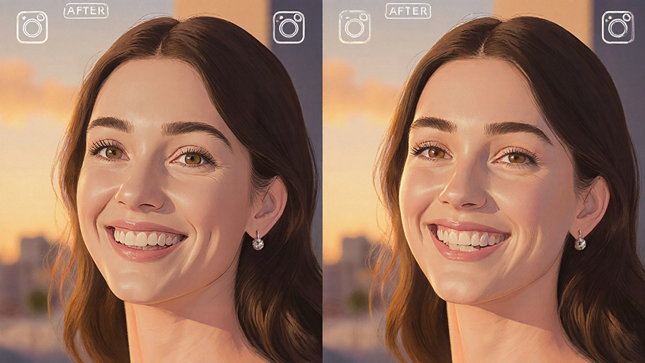 Před a po: žena s nekrásnými zuby se stává sebejistou s novým úsměvem.