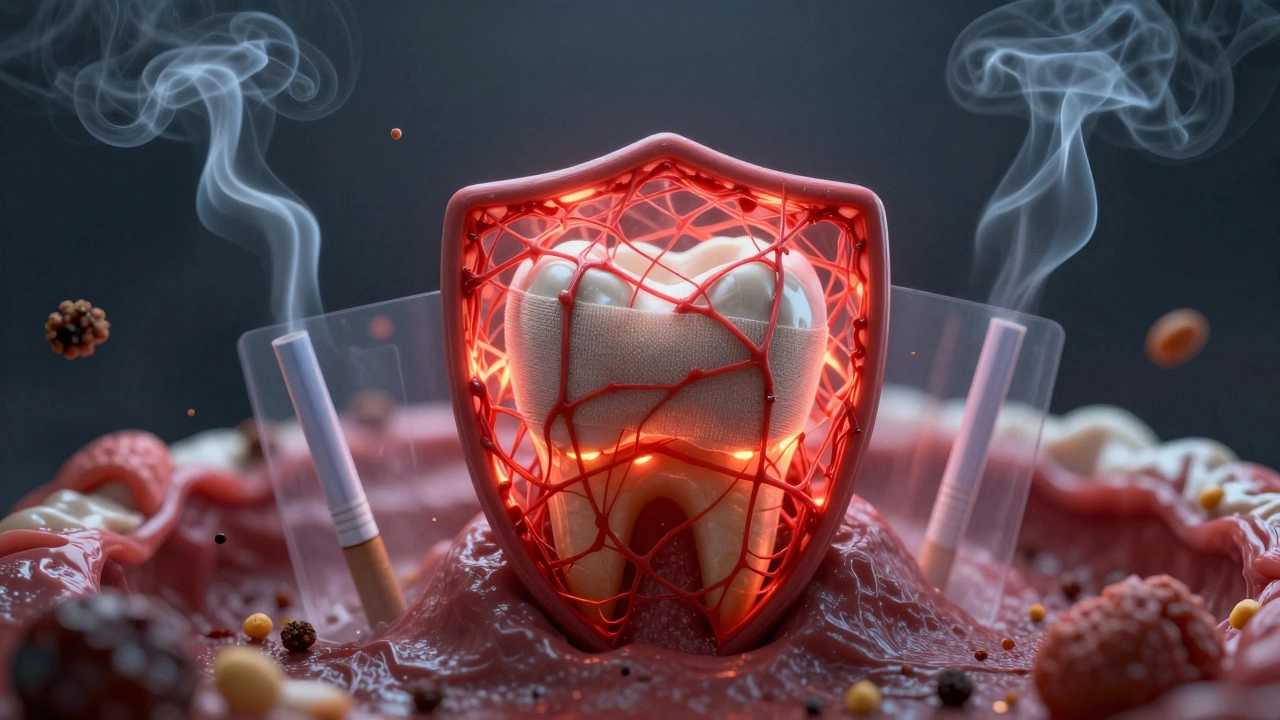 Krevní sraženina jako ochranný štít proti kouření, slámce a tvrdé potravě po extrakci zubu.