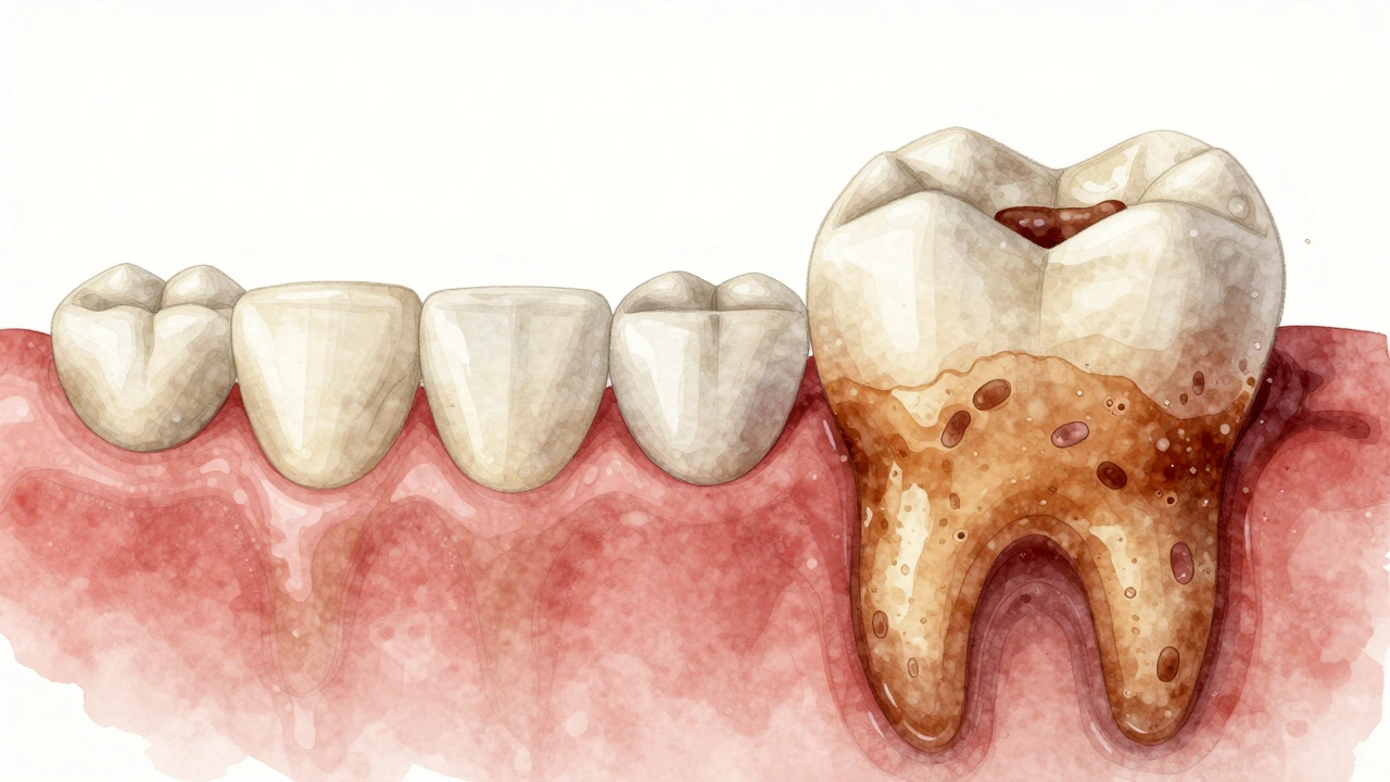 Přeměna měkkého zubního plaku na tvrdý zubní kámen v grafickém znázornění.