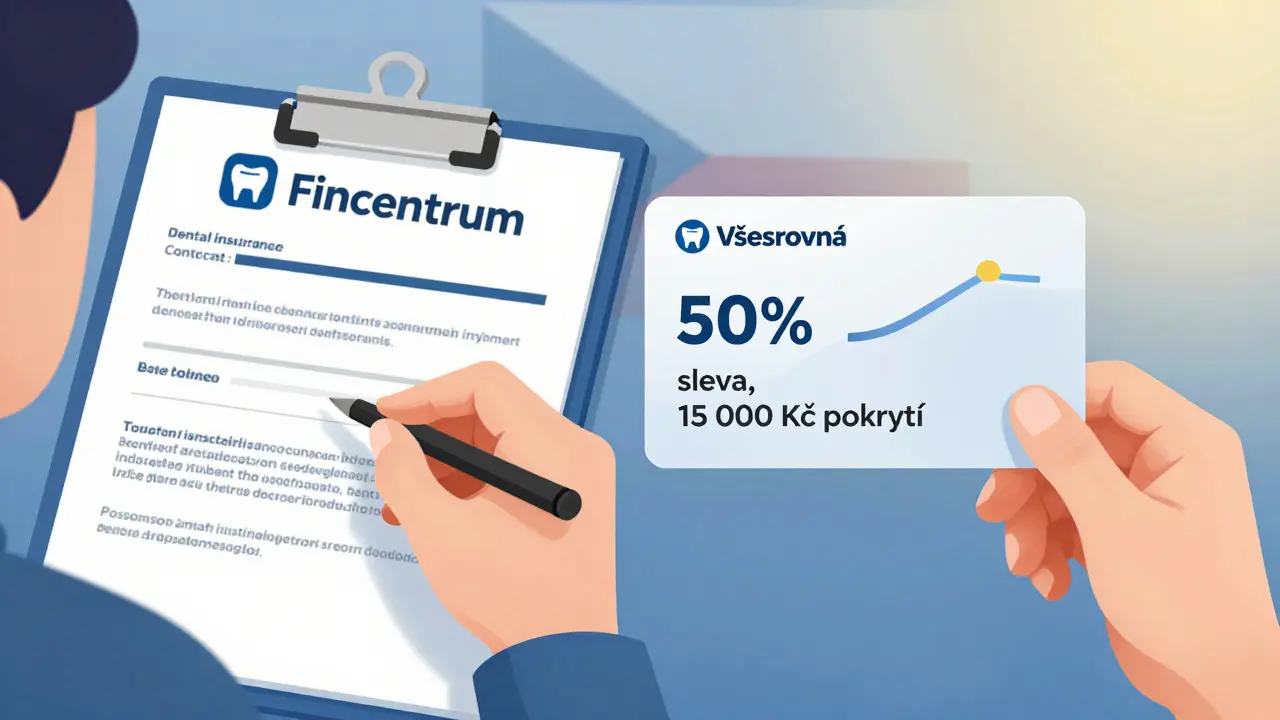 Dvě cesty placení zubního implantátu: pojistka a splátkový program v jedné scéně.