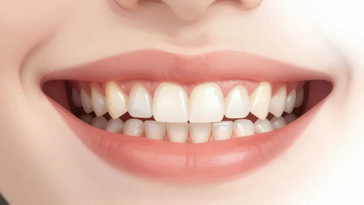 Before and after comparison of a smile with and without composite veneers, highlighting aesthetic improvement.