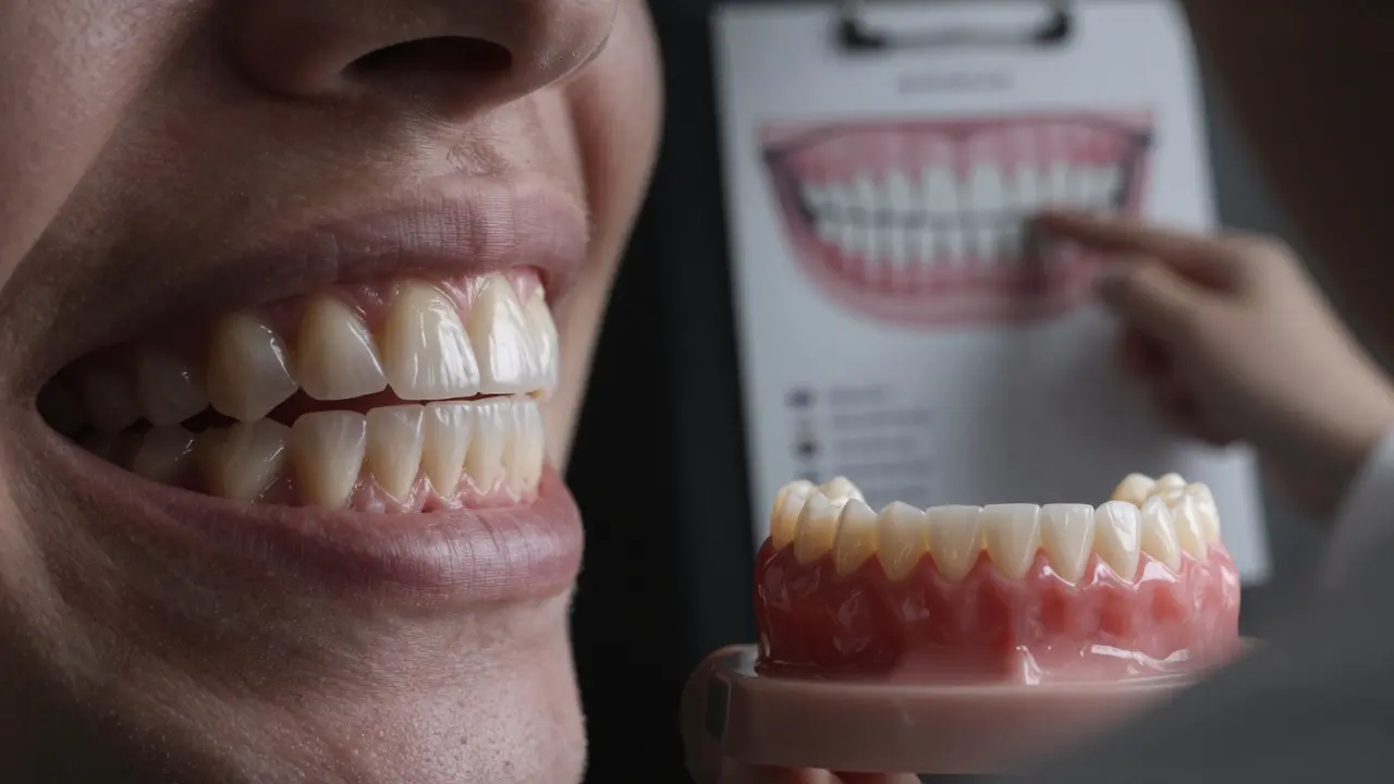 Dvě varianty výsledku: přirozeně vypadající fazety vs. neúspěšně aplikované, které vypadají ne přirozeně.