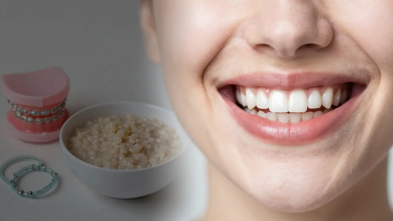 Koláž znázornující cestu od disciplíny nošení gumiček k dokonalému úsměvu.