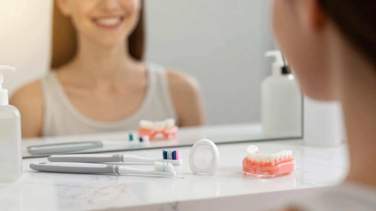 Sada pomůcek pro hygienu rekonstruovaného chrupu a noční dlaha.