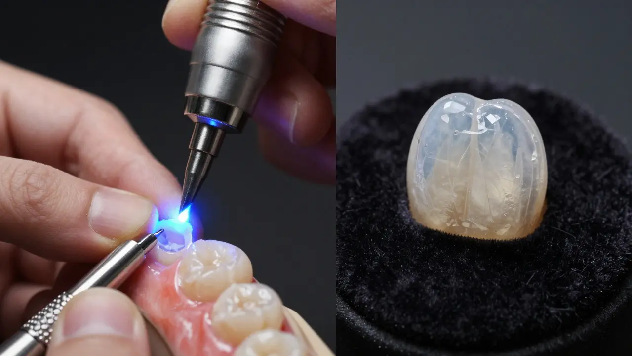 Srovnání procesu nanášení kompozitních a porcelánových fazet.