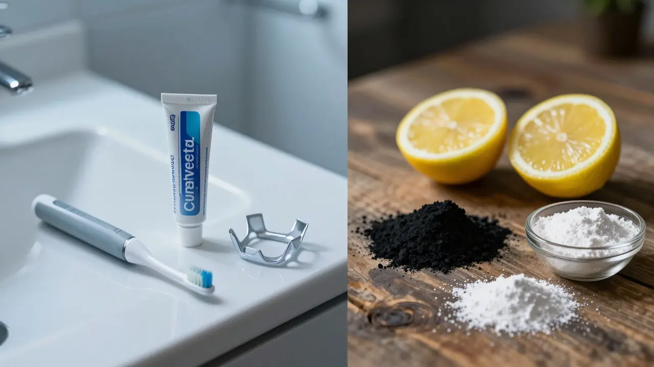 Srovnání bezpečných bělicích gelů a nebezpečných domácích metod jako citron