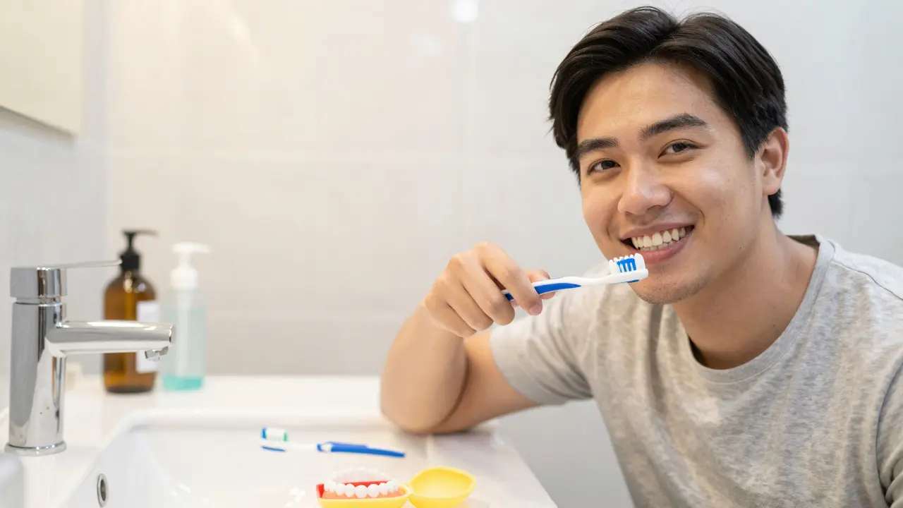 Úsměv a hygienické pomůcky pro péči o zuby