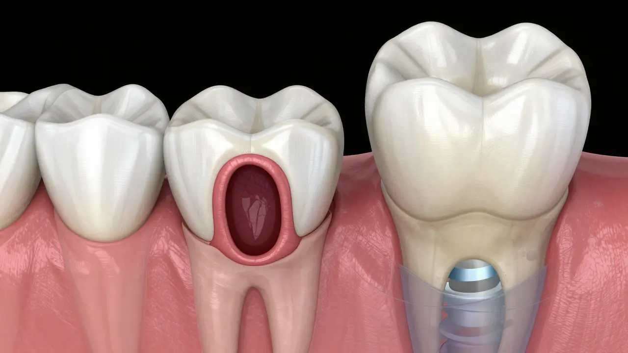 3D vizualizace hojení kosti v čelisti před instalací implantátu