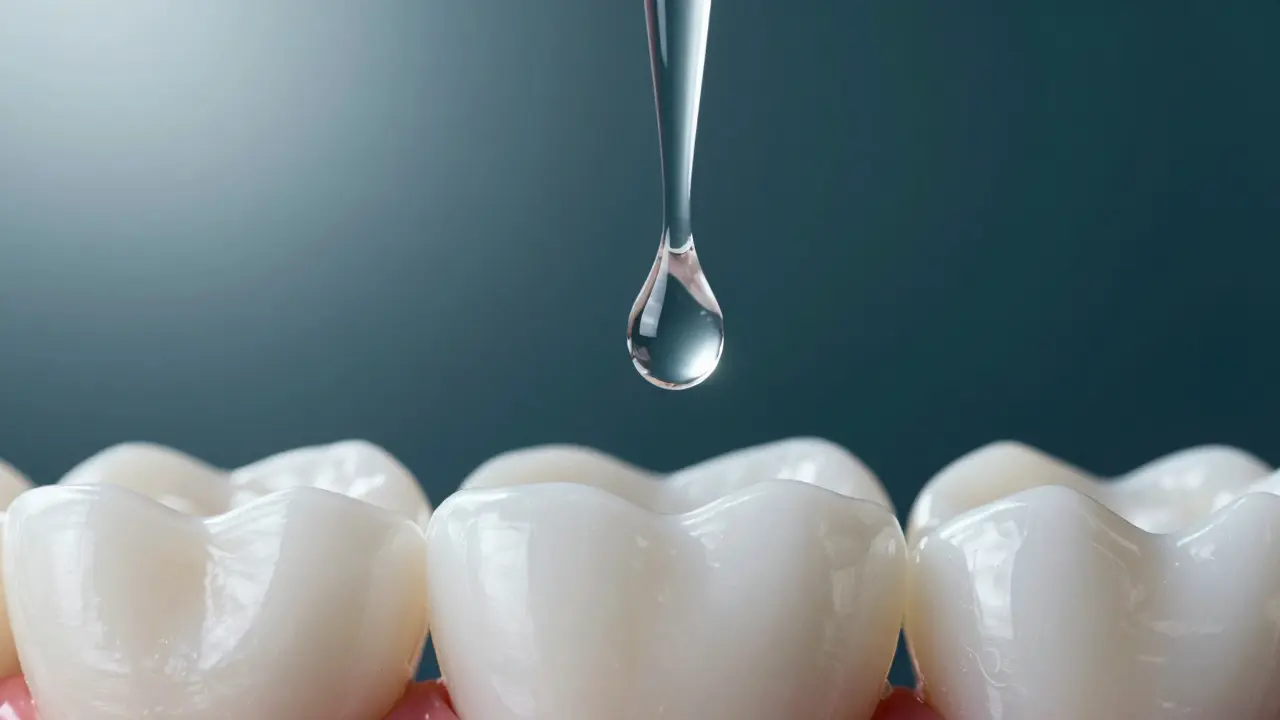 Koncept ucpávání dentinových kanálků minerály na zubu