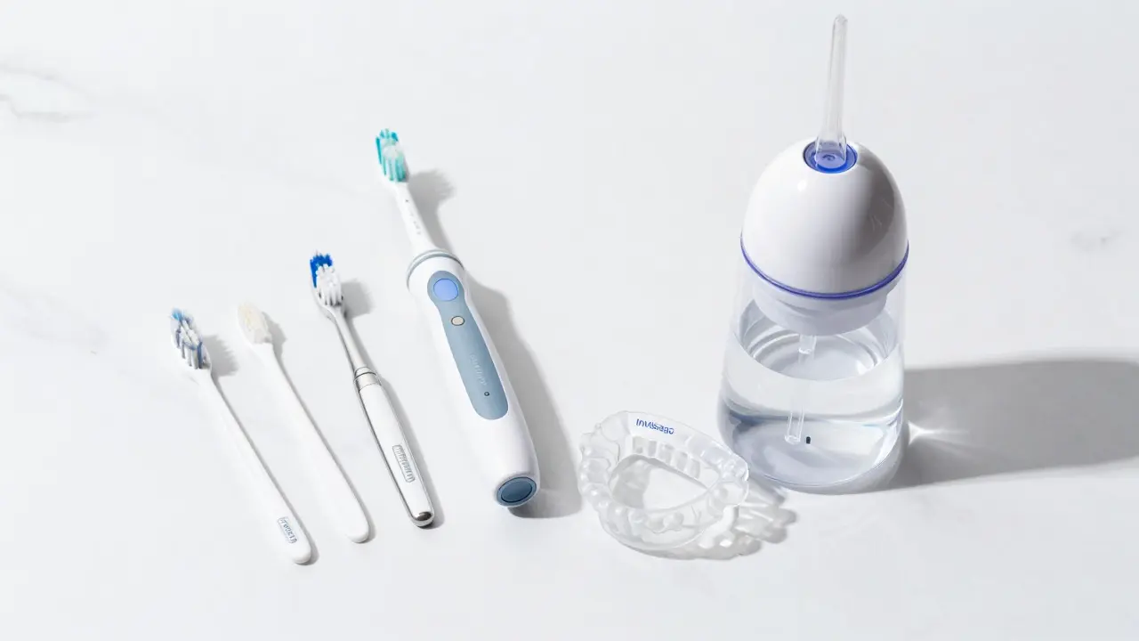 Přehled pomůcek pro hygienu: sonický kartáček, mezizubní kartáčky a náplasti