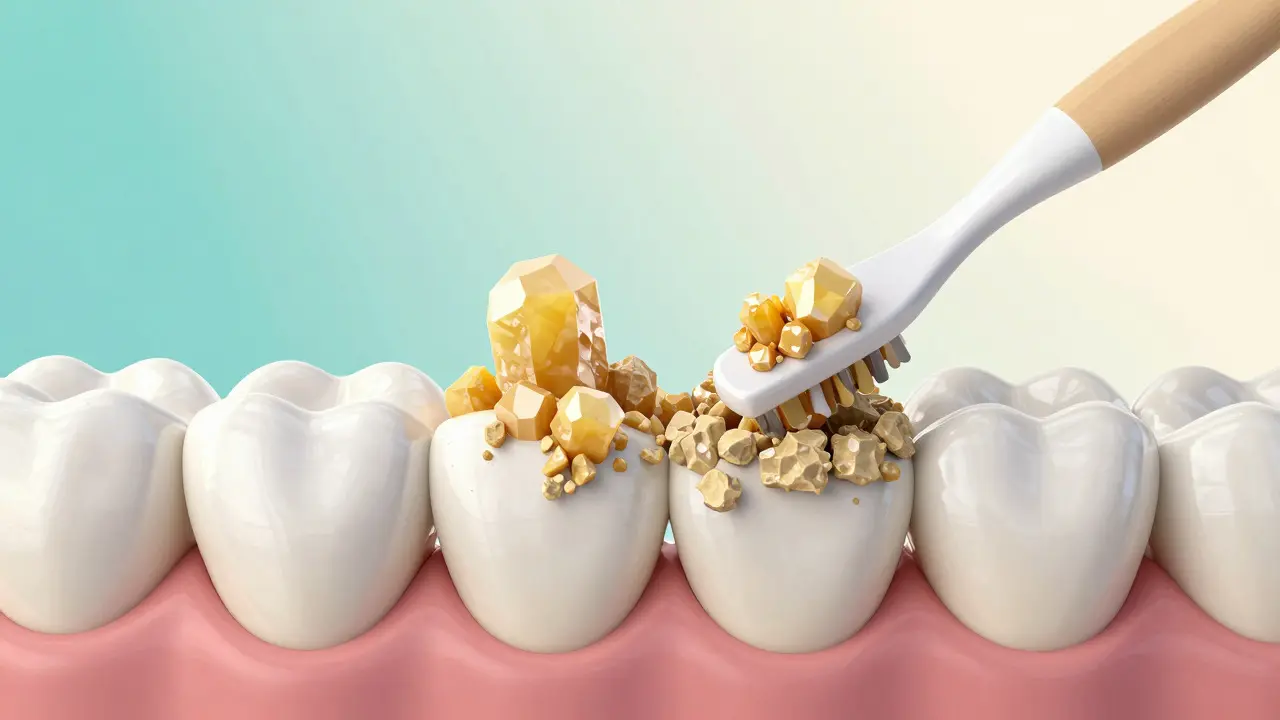 Conceptual art showing tartar removal by an interdental brush